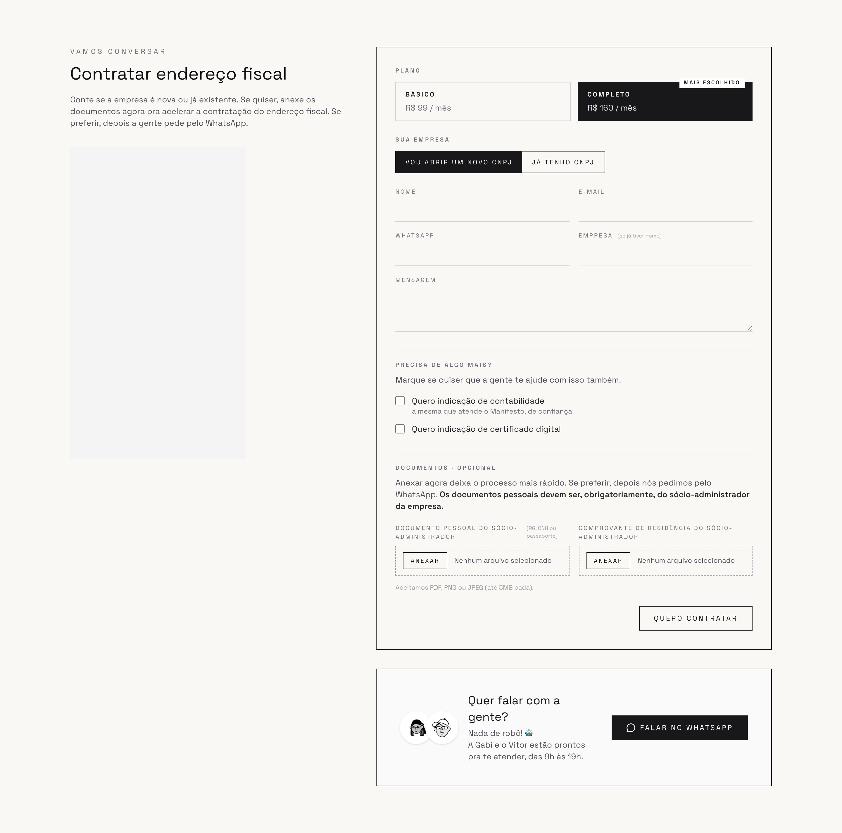 Lead form for fiscal address service